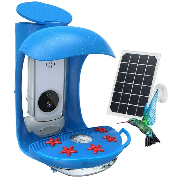 Smart Hummingbird Feeder with Camera Solar Panel, Auto Capture Bird Videos & Birdwatching Up-Close, 2 in 1 Feeders Attract More Hummingbirds, Ideal Gift for Christmas