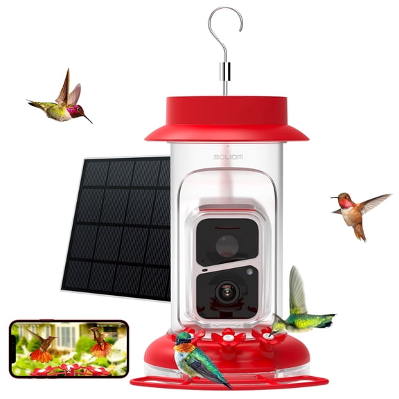 Smart Hummingbirds Feeder Camera with 3W Solar Panel, Soliom Humbirdy Hummingbird Feeder Camera with AI