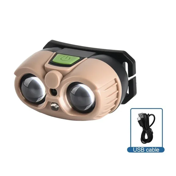 Smart IR Motion Sensor Headlamp Type-C USB Rechargeable Headlight Warning Light Waterproof Head Lamp Induction Head Flashlight (Beige white)