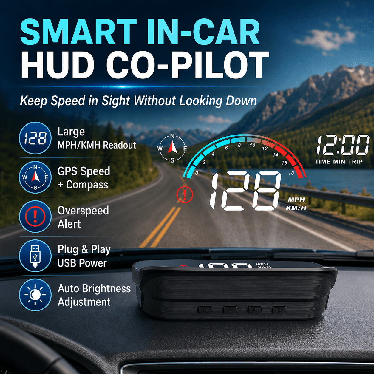 Digital Speedometer Sign Smart In Car Hud Co Pilot Heads Up Display for Cars GPS Speedometer ...