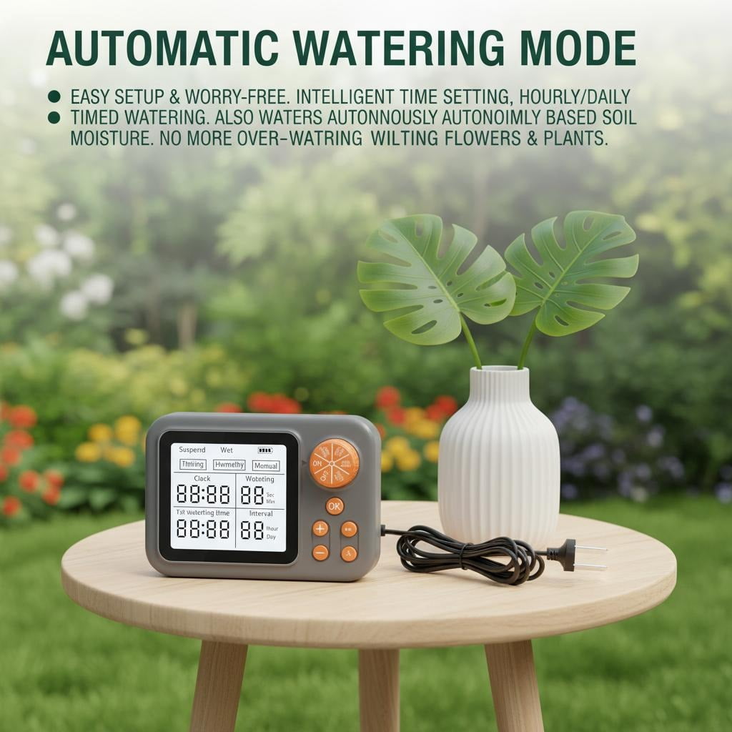Smart Indoor Plant Watering System with Humidity Sensor, Automatic Drip Irrigation Kit for 10-15 Potted Plants, Self-Watering Device for Vacation & Daily Office/Garden Use.