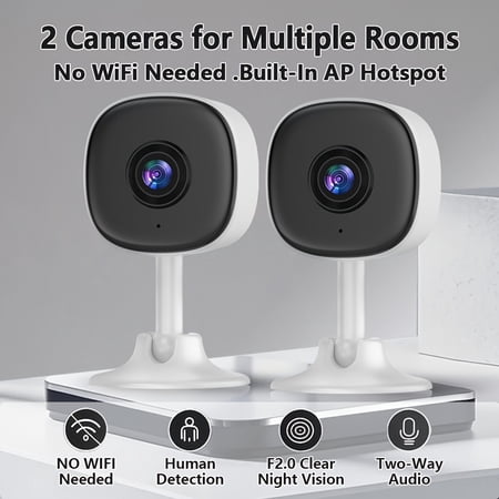 Smart Indoor Security Camera with Built-In AP Hotspot, No Wi-Fi Required, AI Motion Detection Alerts, Night Vision, Two-Way Audio, And Free Cloud Storage