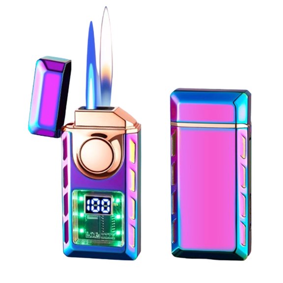 Smart Induction Voice Controlled Lighter, Dual Flame Butane Torch Lighter, Visible Air Window, Inflatable and Adjustable, Suitable for Camping Candles, Cigars, Barbecue, Gifts