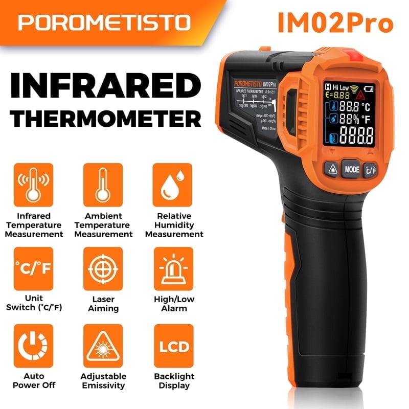 Smart Infrared Thermometer -50℃ to 380℃ Infrared Sensor Ambient Temperature Measurement Non-contact IR Thermometer High/Low Alarm