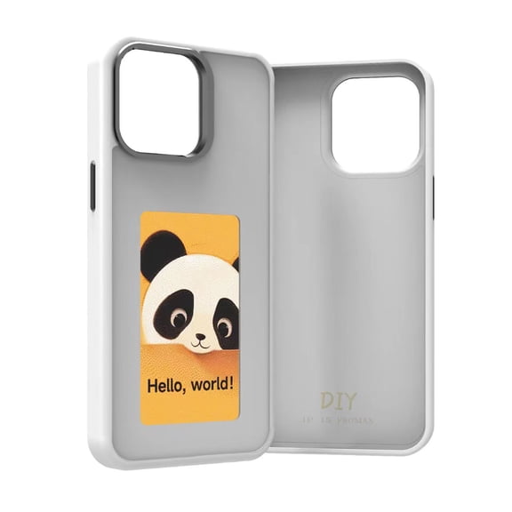 Smart Ink Screen Phone Case for iPhone 15 NFC Smart Mobile Phone Cover Long-Lasting Imaging Display DIY Photo, Slim Microfiber PU Leather Velvet Lining Anti-Scratch Protective Case, White