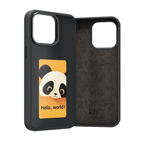 Smart Ink Screen Phone Case for iPhone 15 Pro Max NFC Smart Mobile Phone Cover Long-Lasting Imaging Display DIY Photo, Slim Microfiber PU Leather Velvet Lining Anti-Scratch Protective Case, Black