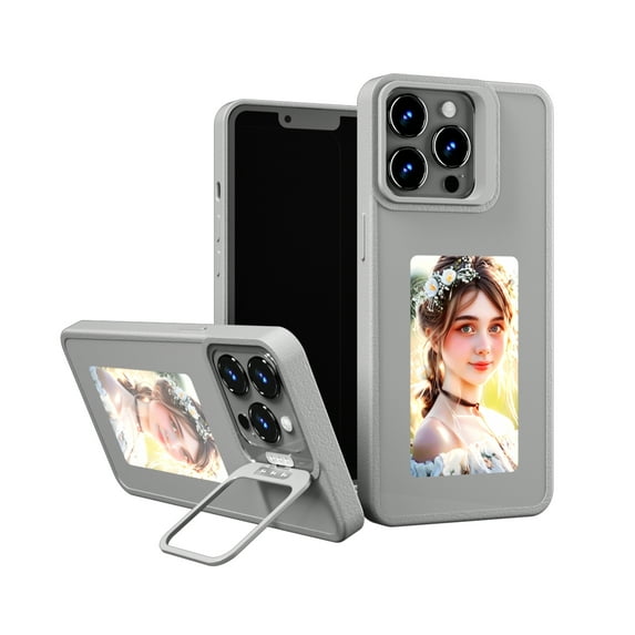 Smart Ink Screen Projection Phone Case for iPhone 13 with Camera Cover Bracket, Instantly Displays Photos on The Ink Screen Back Cover, DIY and Customizable Phone Case, Gray