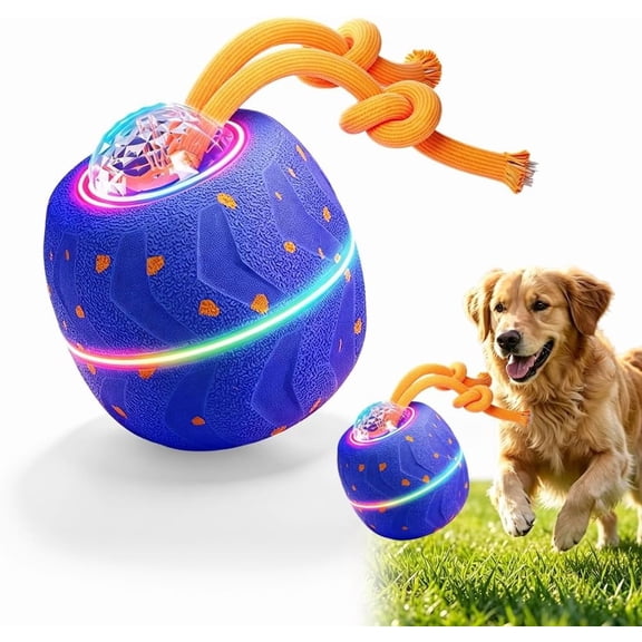 Smart Interactive Dog Toy Ball, Electric Automatic Moving and Rolling Dogs Toy with Rope,Dog Barking Ball for Small Medium Large Dogs (Blue)