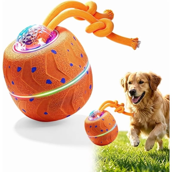 Smart Interactive Dog Toy Ball, Electric Automatic Moving and Rolling Dogs Toy with Rope,Dog Barking Ball for Small Medium Large Dogs (Orange)