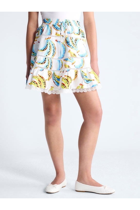 Women's Tiered Cotton Mini Skirt with Lace Trim, Sizes XS-4X