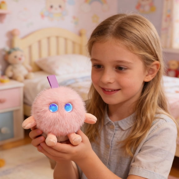 AI Companion Toy - Interactive Talking Plush with 66 Languages Voice Chat, Glowing Eyes, Educational Learning Toy for Kids & Adults, Rechargeable Pom-Pom Plushie