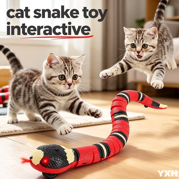 Smart Interactive Snake Cat Toy - Electronic Moving Motion-Activated Slithering Robot Toy with USB Rechargeable Battery & LED Eyes for Indoor Cats