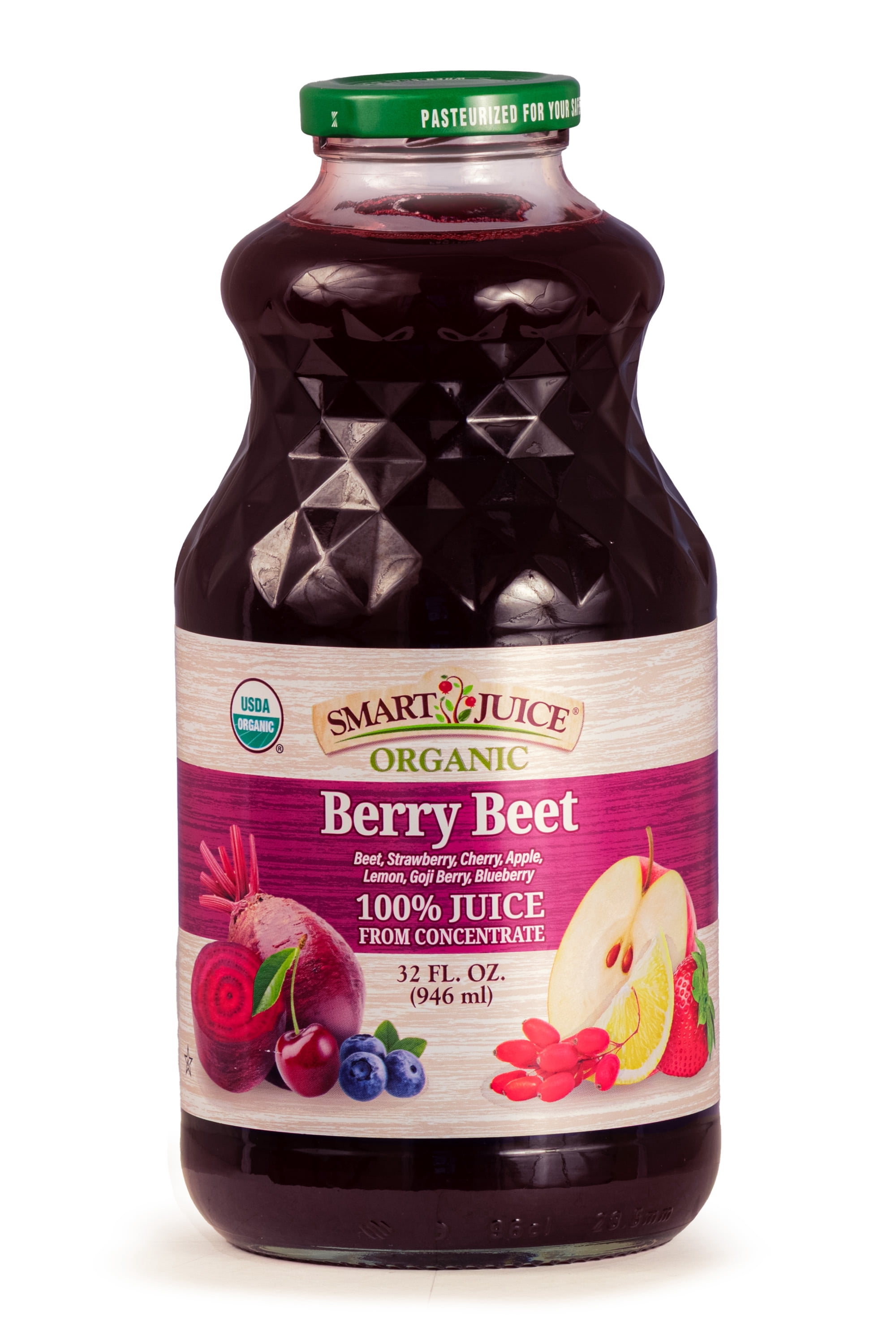 Smart Juice Organic Berry Beet Juice with Strawberry, Cherry, Blueberry, & Goji Berry – Shelf-Stable, 100% Juice – 32 fl oz, Pack of 6