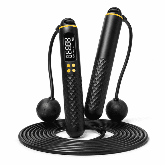 Smart Jump Rope with Digital Counter, Corded and Cordless 2-in-1 Fitness Rope, Rechargeable Handle, Steel Speed Rope and Weighted Ball Attachments for Home, Gym, Outdoor Cardio Training