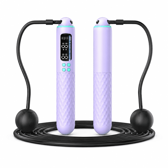 Smart Jump Rope with Digital Counter, Corded and Cordless 2-in-1 Fitness Rope, Rechargeable Handle, Steel Speed Rope and Weighted Ball Attachments for Home, Gym, Outdoor Cardio Training