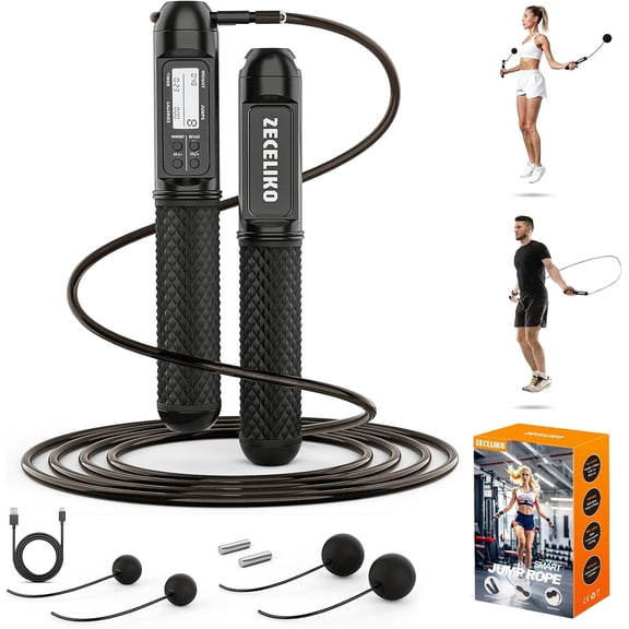 Smart Jump Rope with LED Display and Counter, Weighted Cordless Design for Home Gym & HIIT, Adjustable Steel Wire Fitness, Tracks Jumps, Calories Time, Men, Women Kids