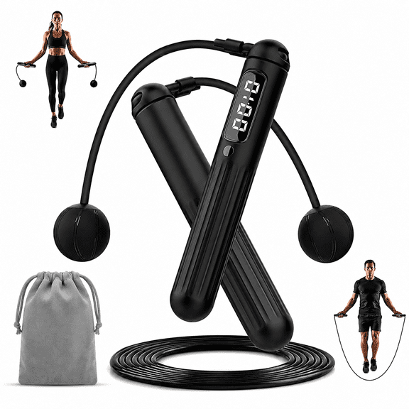 Smart Jump Rope, Counter LED Display Adjustable Length Steel Cable for Fitness Home Gym