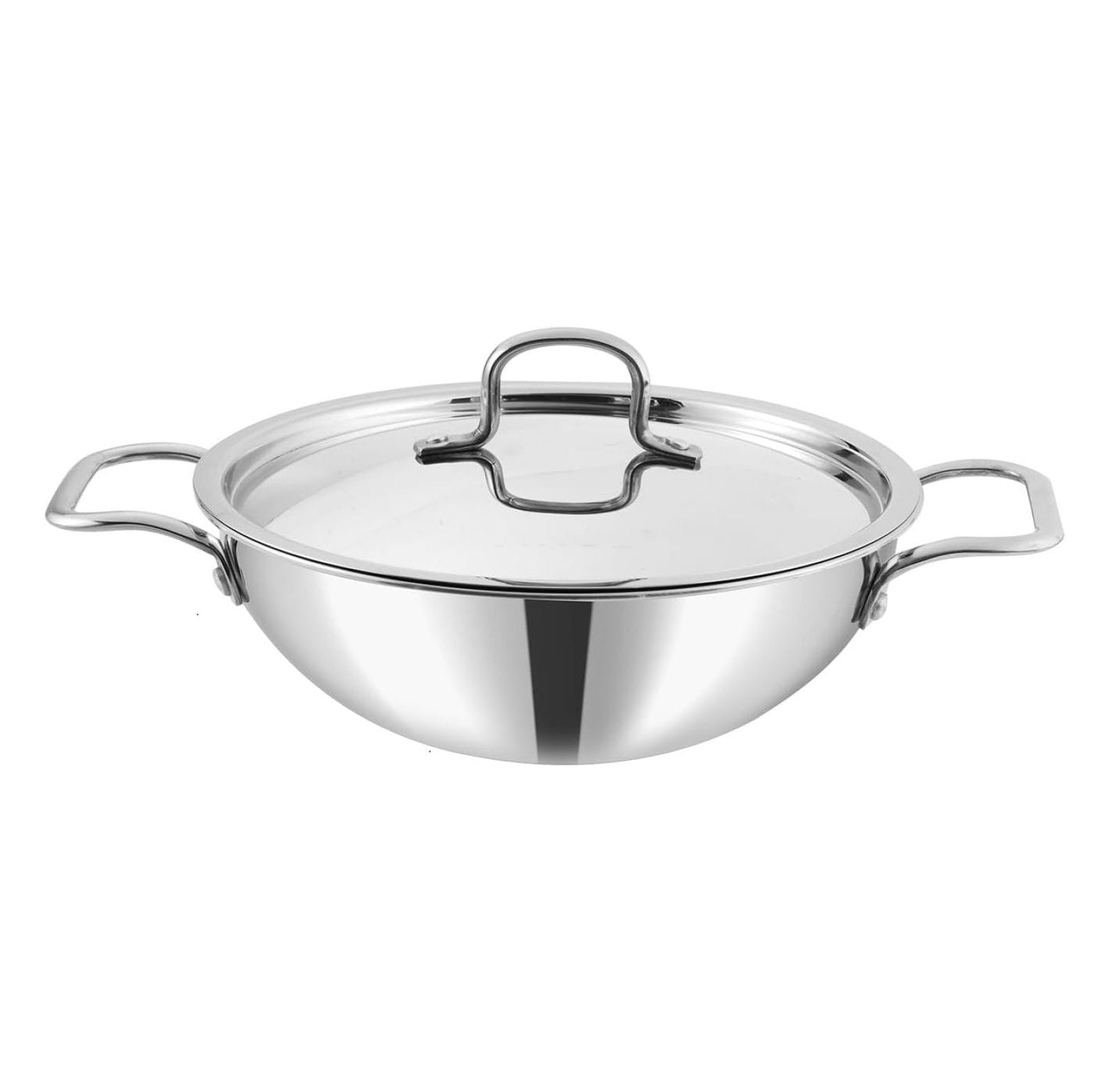 TABAKH 3.7 Liter Triply Stainless Steel Kadai With Lid – 18/8 Steel, Induction Compatible Indian Cooking Pot (28cm)
