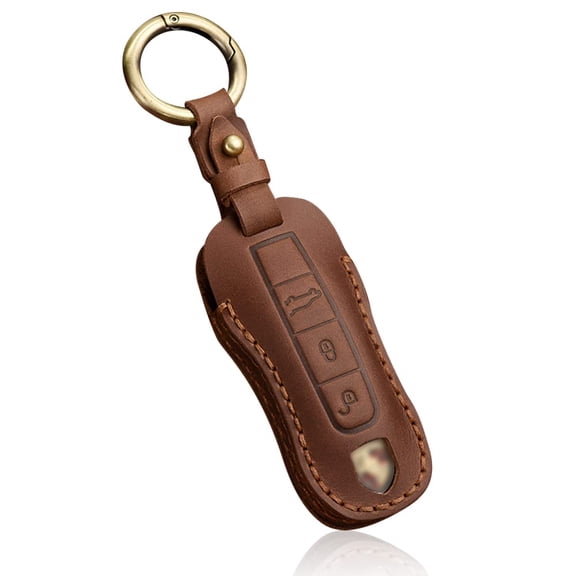 Smart Key Fob Case Leather Full Protection Cover Compatible with Porsche 911 Cayenne Macan Panamera Taycan 3 Button Keyless Entry Remote Shell Accessories-(3 Button