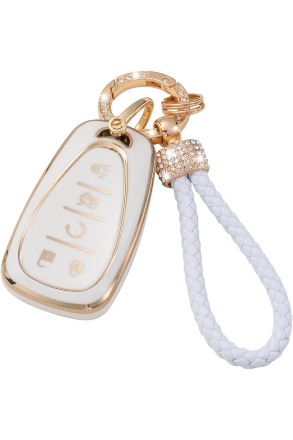Smart Key Fob Cover Fit for Chevy Equinox Spark Trax LT Camaro Malibu Bolt Traverse Keychain with Sparkly Rhinestones Key Holder Full Protection Remote Protector Key Case,A 5 Button