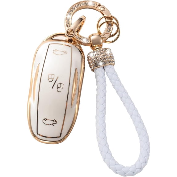 Smart Key Fob Cover Fit for Tesla Model X Keychain with Sparkly Rhinestones Girls Like Key Holder Full Protection Remote Protector Key Case,E Type