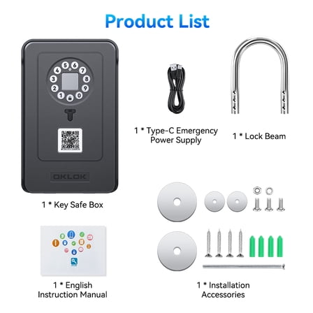 Smart Key Safe Box Fingerprint Storage Lock Key 6 Digital Password Code Waterproof Security Lockbox Works with OKLOK