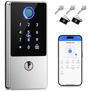 Smart Keyless Entry Door Lock with Fingerprint, Bluetooth App Control Keypad Deadbolt, Auto Lock Digital Smart Lock for Front Door Home Apartment,Silver