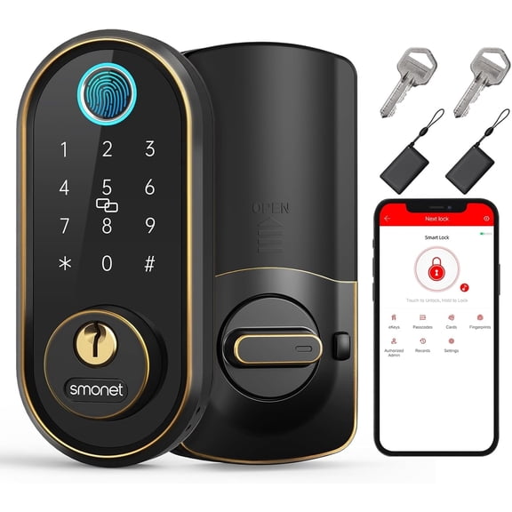 Smart Keyless Entry Door Lock - Fingerprint Electronic Deadbolt Touchscreen Keypad SMONET Biometric Digital Bluetooth Door Lock Smart Deadbolt Compatible with Alexa for Homes and Hotel