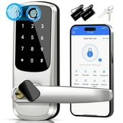 Deftun Keypad Door Lock with Fingerprint: Keyless Entry Door Lock for Front Door - Smart Door Lock with Handle - Electronic Door Lock with Code - Auto Lock & APP Control