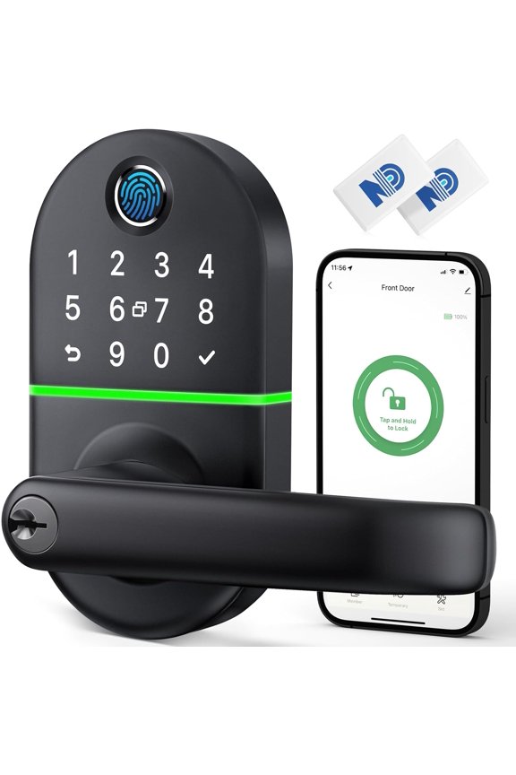 Smart Keypad Door Lock with Handle: NICE DIGI Keyless Entry Electronic Lock for Front Door, Easy Installation (Black)