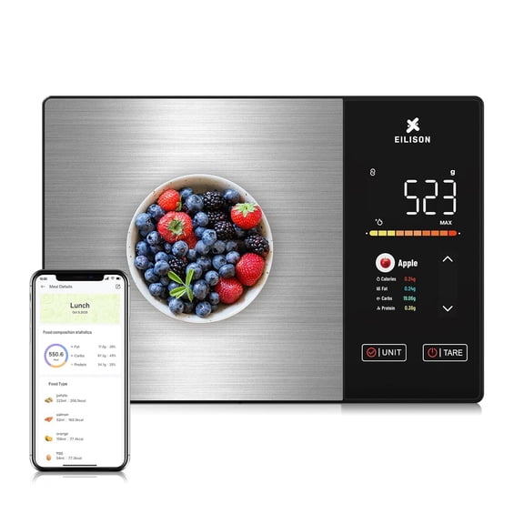 Smart Kitchen Scale with Nutrition Calculator, Digital Food Scale, Large TFT Color Display, Bluetooth App, 5000g Capacity, Set: Kitchen Silver