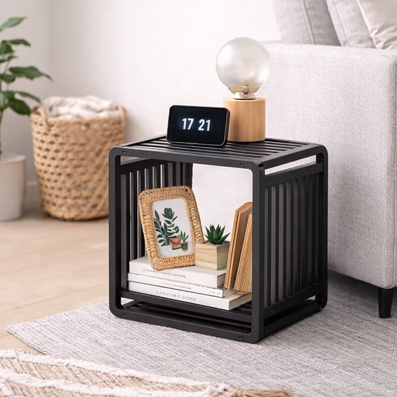 Evideco Smart Kube Stackable Bathroom Shelf Organizers with Hardware, Black