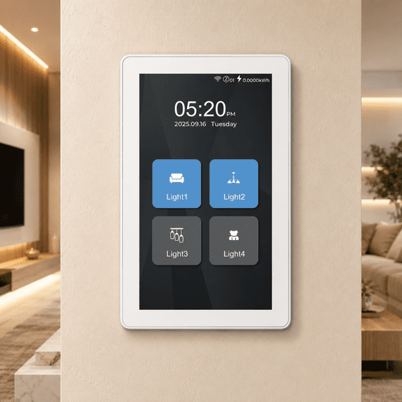 Smart LCD Touch Light Switch | 6-in-1 Glass Panel with Curtain & Roller Blind Control, Human Sensor & Energy Monitoring