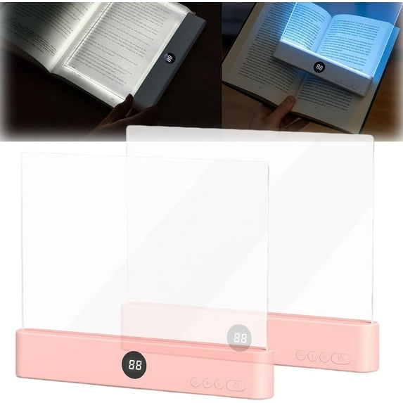 Smart LED Book Light, Rechargeable Clear Full Page Reading Light 3 Colors & Timer Dimmable Panel, Flat Bookmark Lamp, Booklights Eye Protection Light for Night Reading (2*Pink, L)