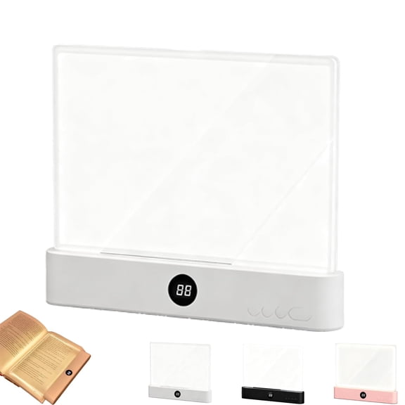 Smart LED Book Light, Rechargeable Transparent Flat Page Reading Light, 3 Color Modes & Timer Dimmable Panel Lamp for Night Reading