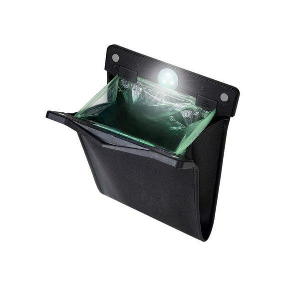Smart LED Car Trash Can Waterproof Garbage Bag Passenger Side Artificial Leather Storage Pocket Leak Proof Reusable Traveling Portable Offices Toilet Garbage Cans Back Seat Hanging (Black)
