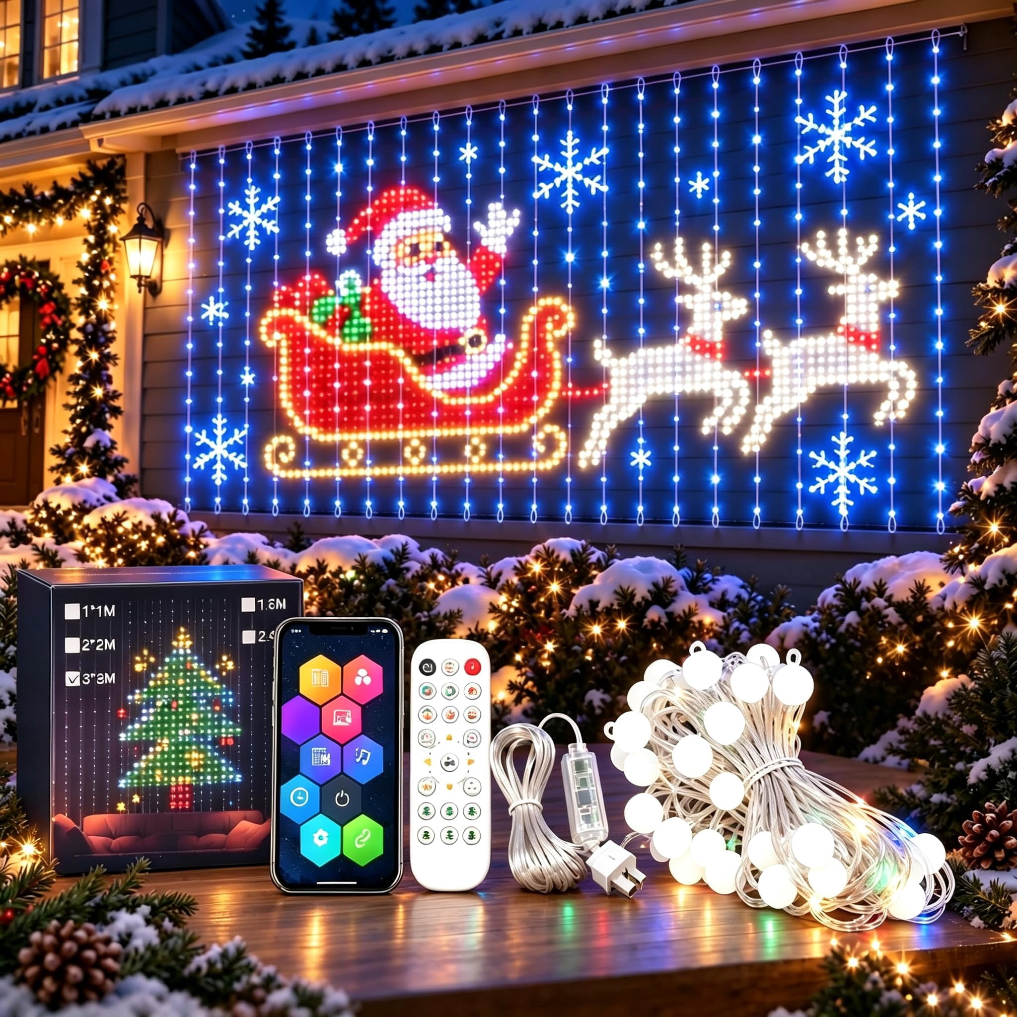 Smart LED Curtain Lights, 400 RGB Christmas Wall Display Lights with ...