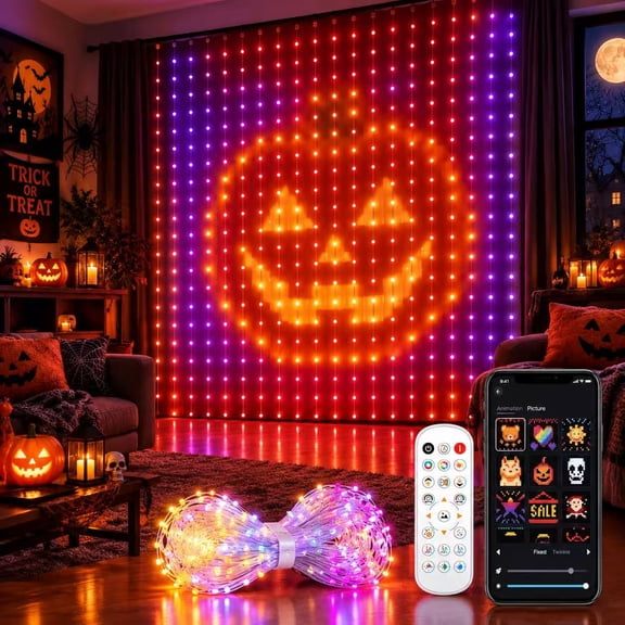 BUNACET Smart LED Curtain Lights, 400 RGB LEDs 3.3x3.3ft, App & Remote Control, Music Sync, Color Changing Lights for Bedroom, Wedding, Party Backdrop Décor