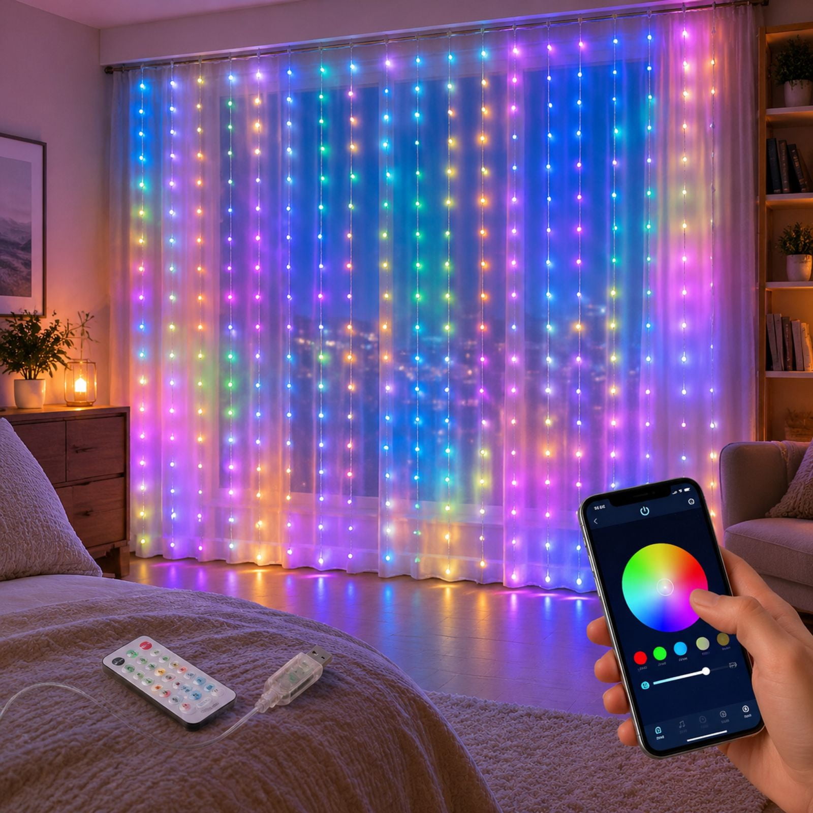 Smart LED Curtain Lights, App Controlled Colorful String Lights for ...