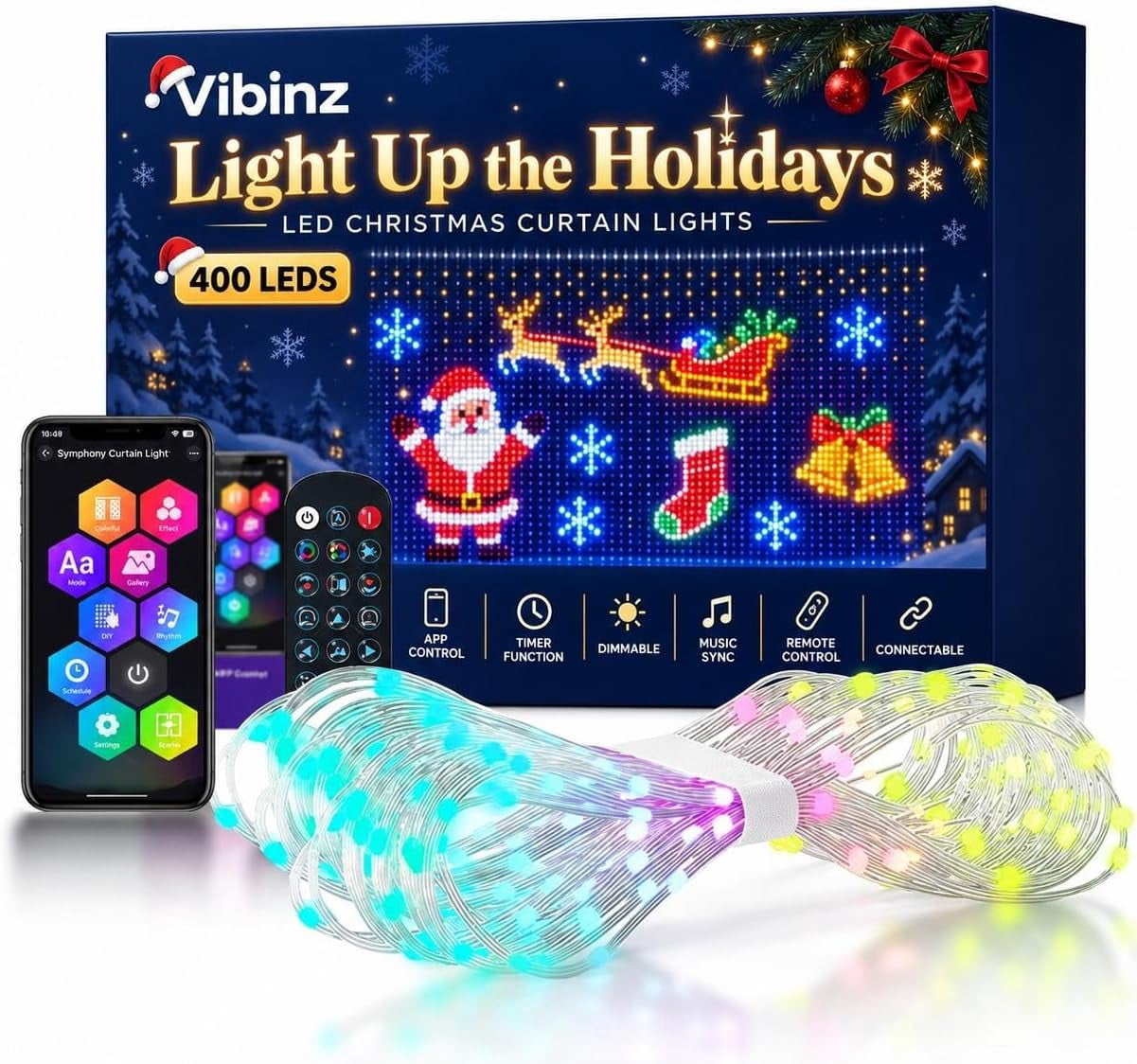 Smart LED Curtain Lights Christmas, 256 LED House Net & Smart Outdoor ...