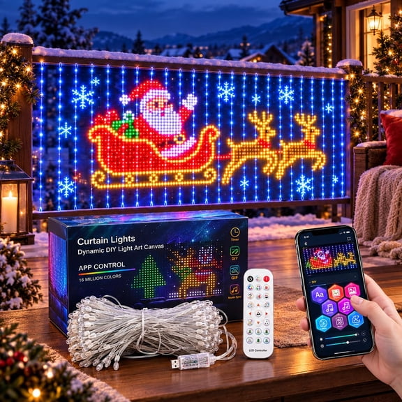 Smart LED Curtain Lights Christmas, 400 LEDs APP & Remote Control Controlled, DIY Custom Patterns, IP65 Waterproof