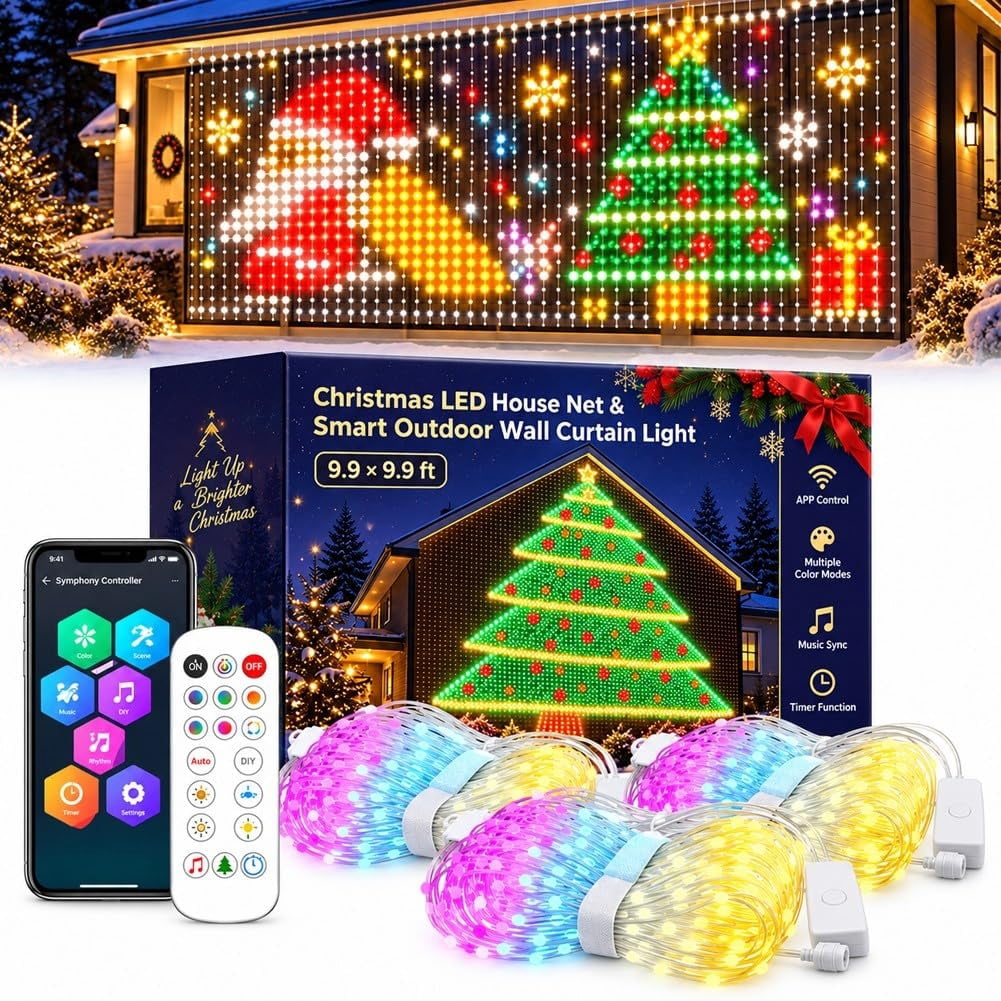 Smart LED Curtain Lights Christmas, 9.9 ft RGB Pixel Display with App ...