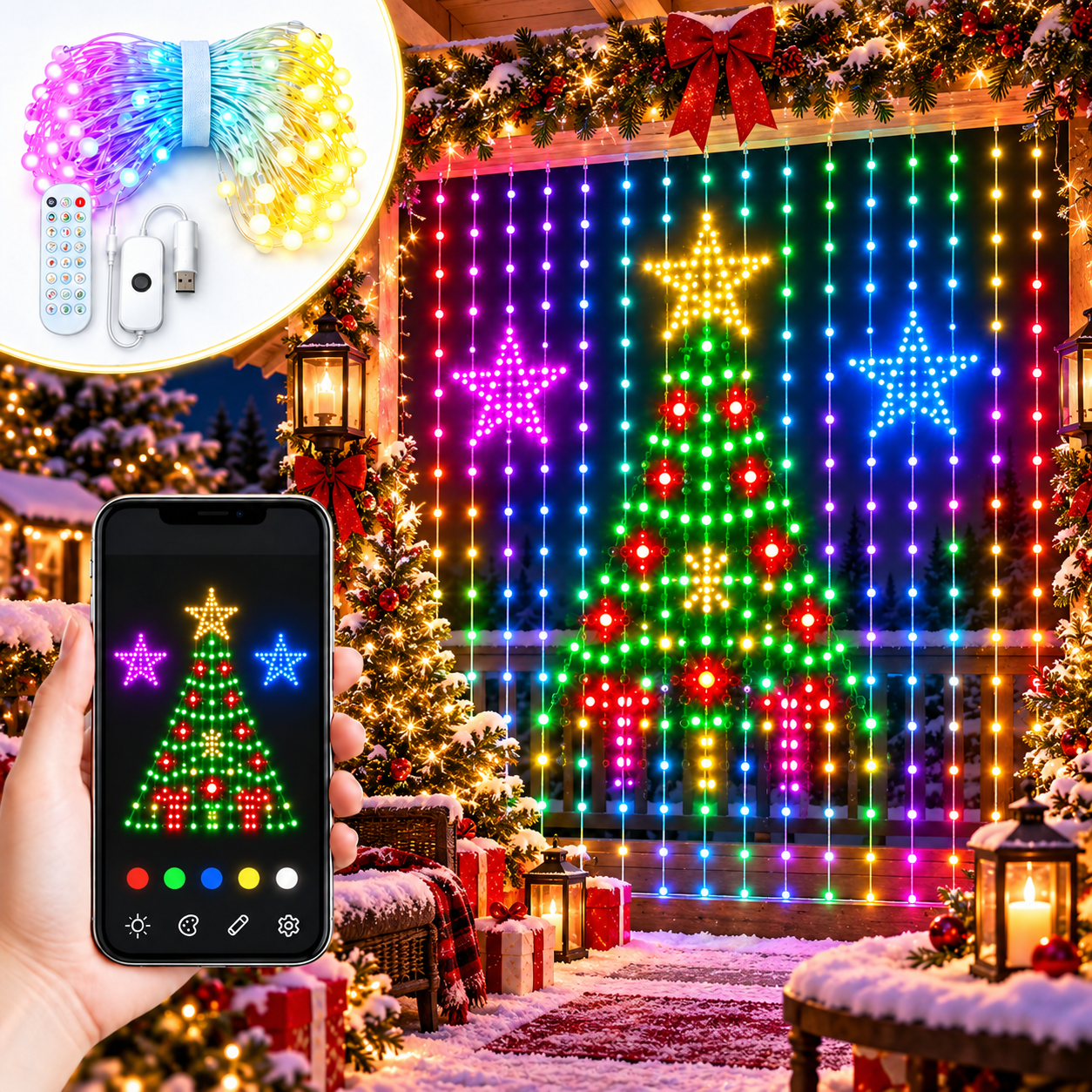 Smart LED Curtain Lights Christmas, APP Bluetooth Controlled RGB ...