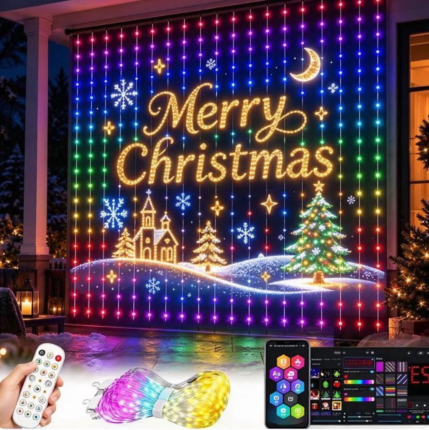 Smart LED Curtain Lights Outdoor Christmas, 400LEDs Programmable RGB ...