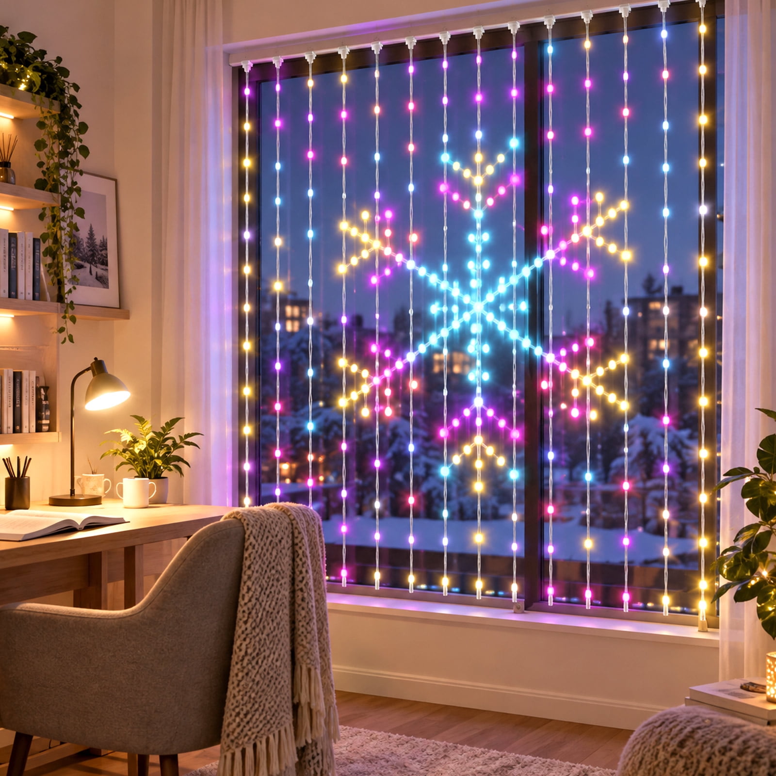 Window Led Lighting Smart LED Curtain Lights for Christmas, 400 RGB Hanging Window Lights ...