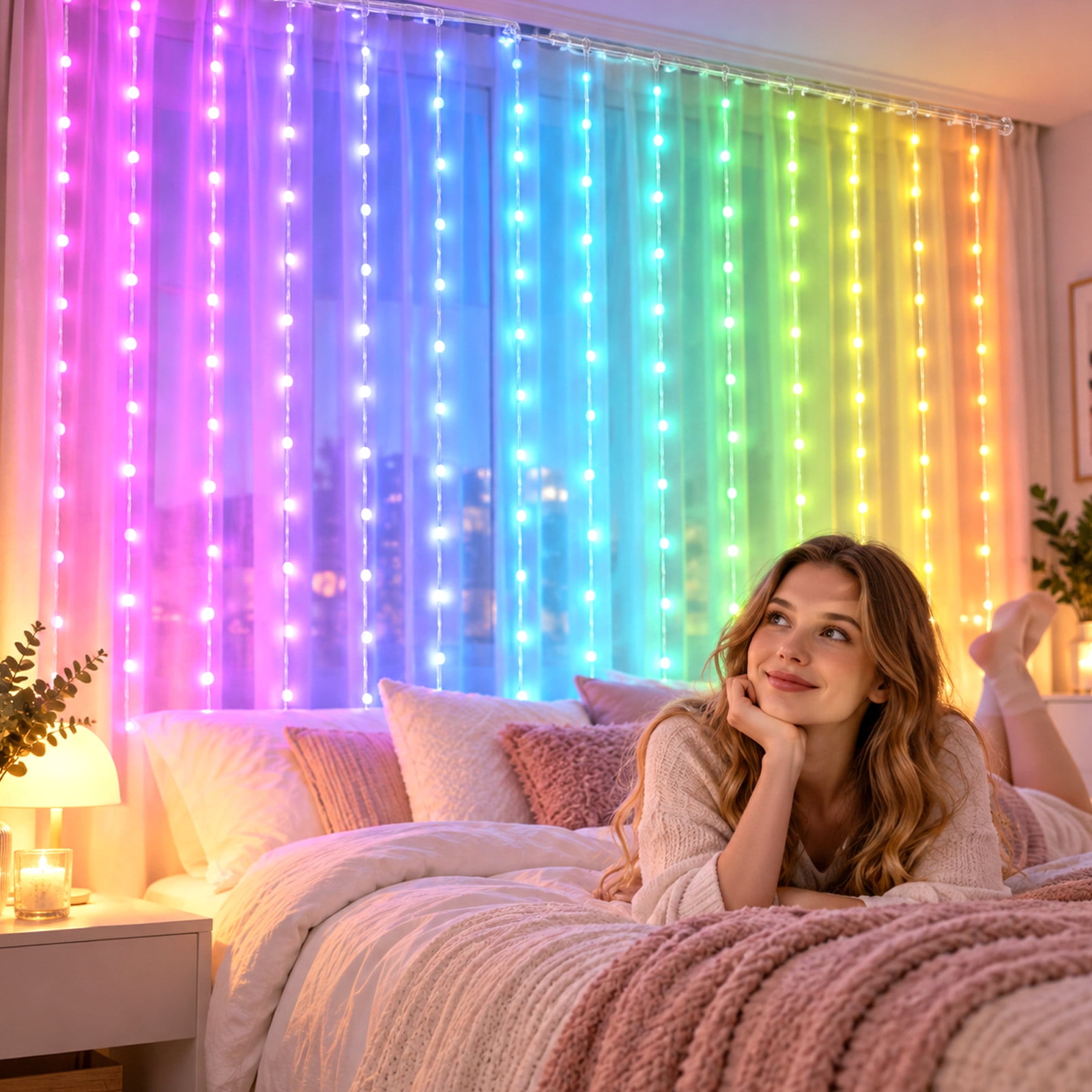 Window Led Lighting Smart LED Curtain Lights for Christmas, 400 RGB Hanging Window Lights ...