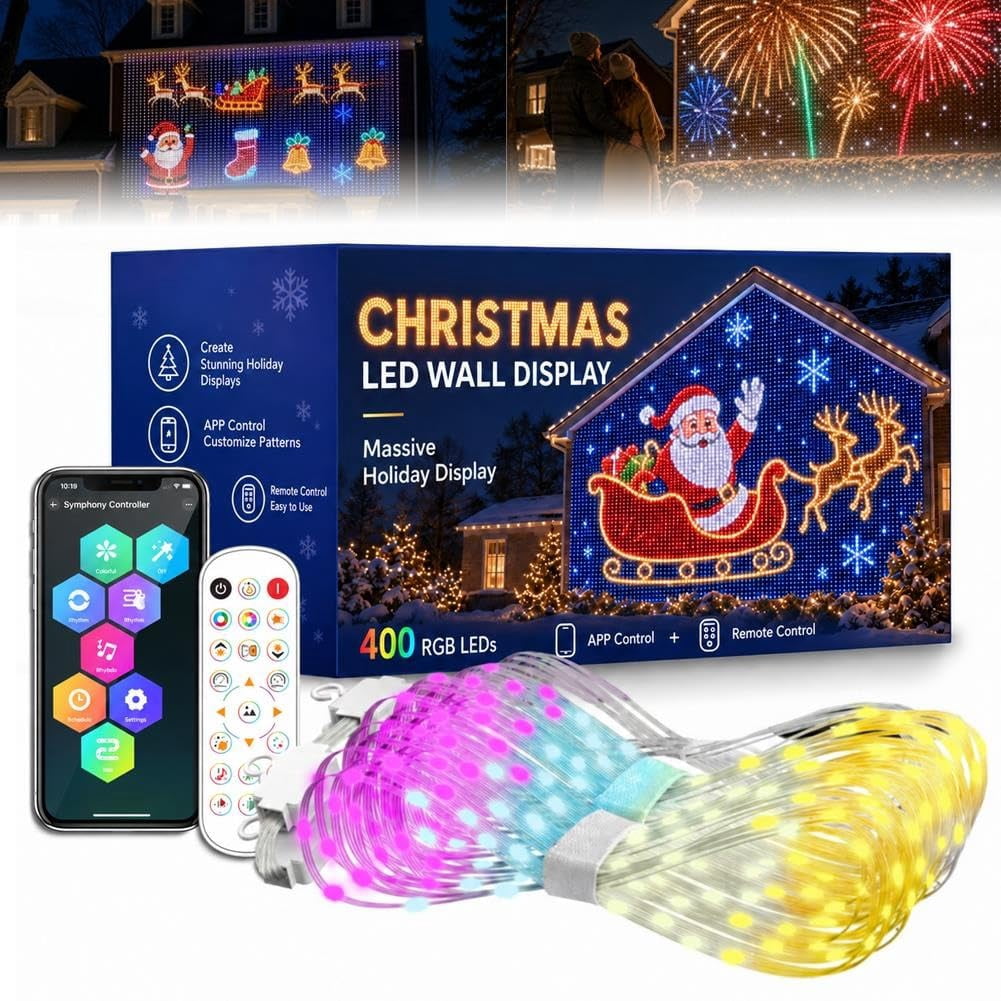Smart LED Curtain Lights for Christmas, 400 RGB Outdoor Wall Display