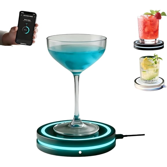 Smart LED Drink Coaster with App Control and Interactive Cup Sensor, Portable Home Bar Accessory