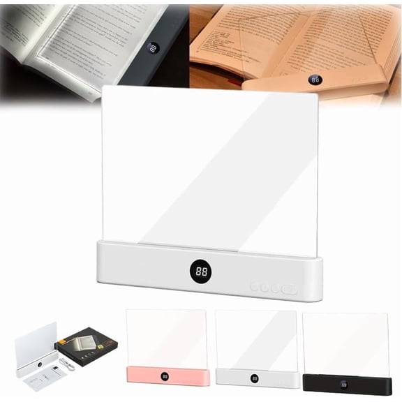 Smart LED Flat Page Reading Light,Rechargeable Full Page Flat Light with 3 Color Settings & Timer Function for Reading in Bed, Gifts for Book Lovers