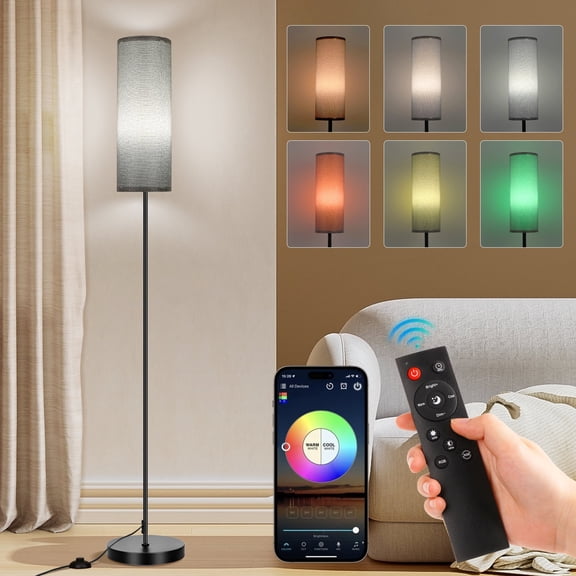 FRIDEKO HOME 67" Floor Lamp with Smart RGB Bulb, with 16 Million DIY Colors & 20 Mode, Music Sync, Timer Setting, APP or Remote Control, 9W 800 Lumen, Standing Lamp for Living Room, Bedroom, Grey